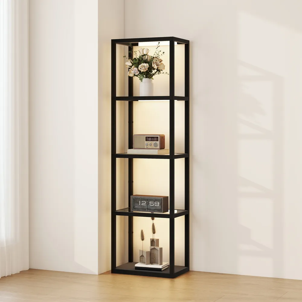 4 Shelf Floor Lamp with Dimmable LED - Black, Glass