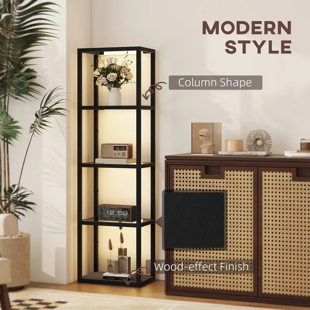 4 Shelf Floor Lamp with Dimmable LED - Black, Glass