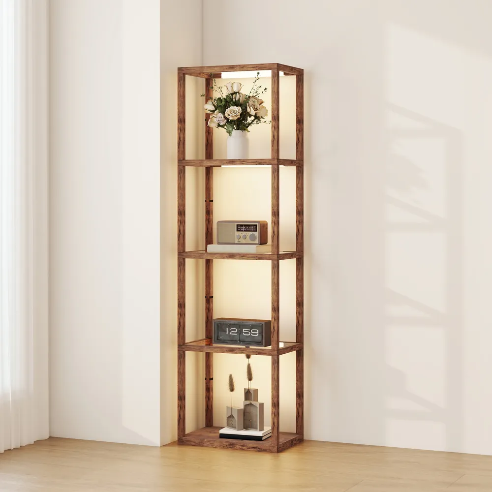 4 Shelf Floor Lamp with Dimmable LED - Brown, Glass