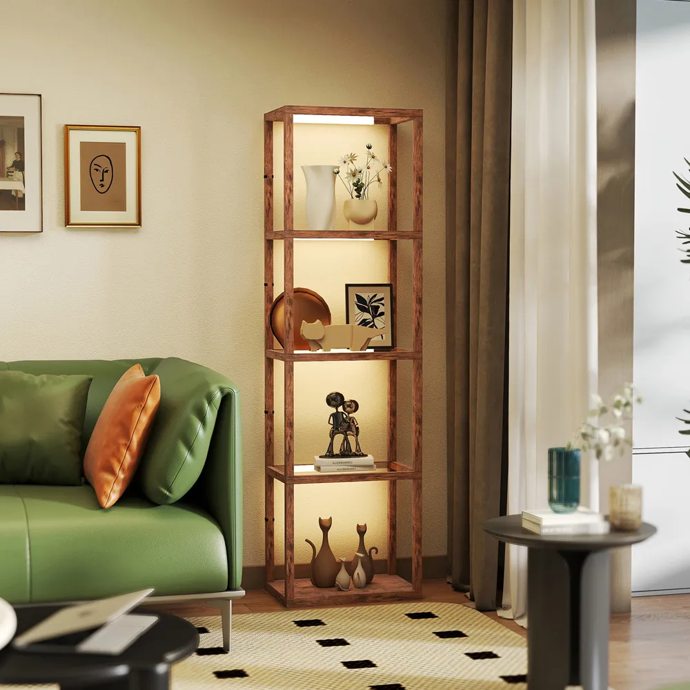 4 Shelf Floor Lamp with Dimmable LED - Brown, Glass