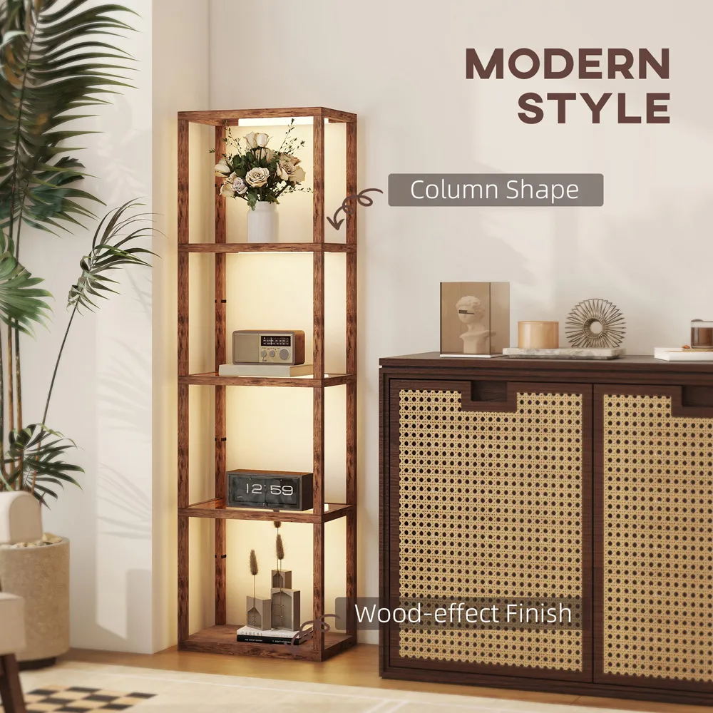 4 Shelf Floor Lamp with Dimmable LED - Brown, Glass