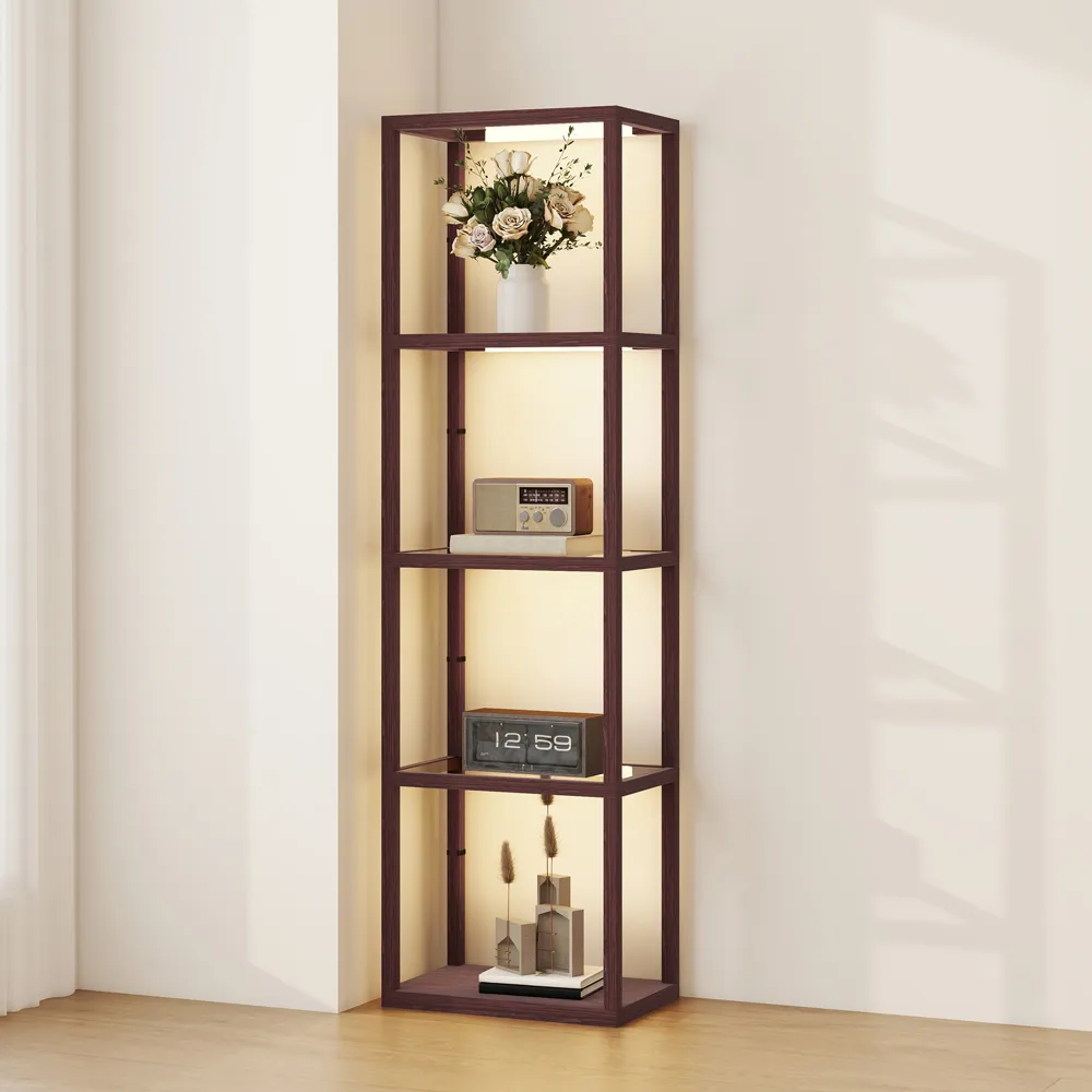 4 Shelf Floor Lamp with Dimmable LED - Brown, Glass