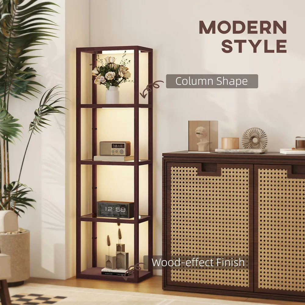 4 Shelf Floor Lamp with Dimmable LED - Brown, Glass