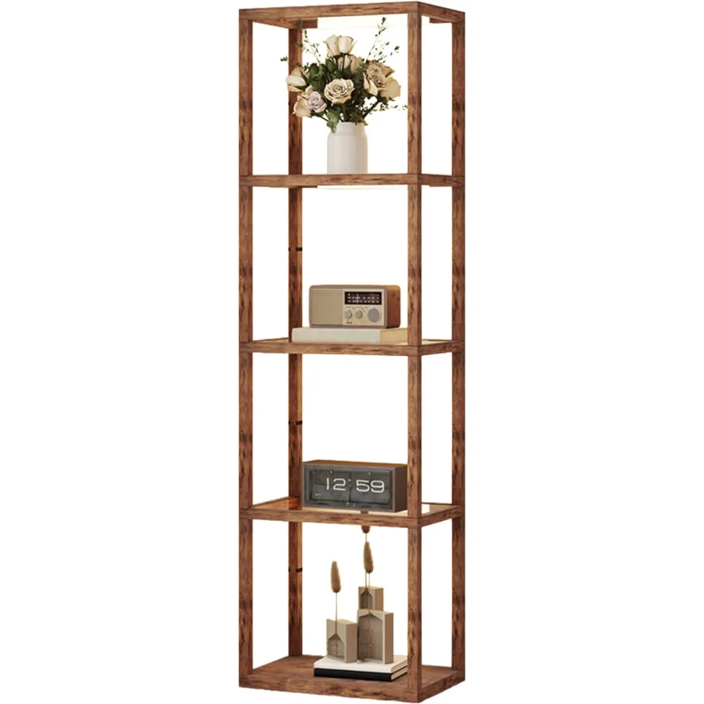 4 Shelf Floor Lamp with Dimmable LED - Brown, Glass