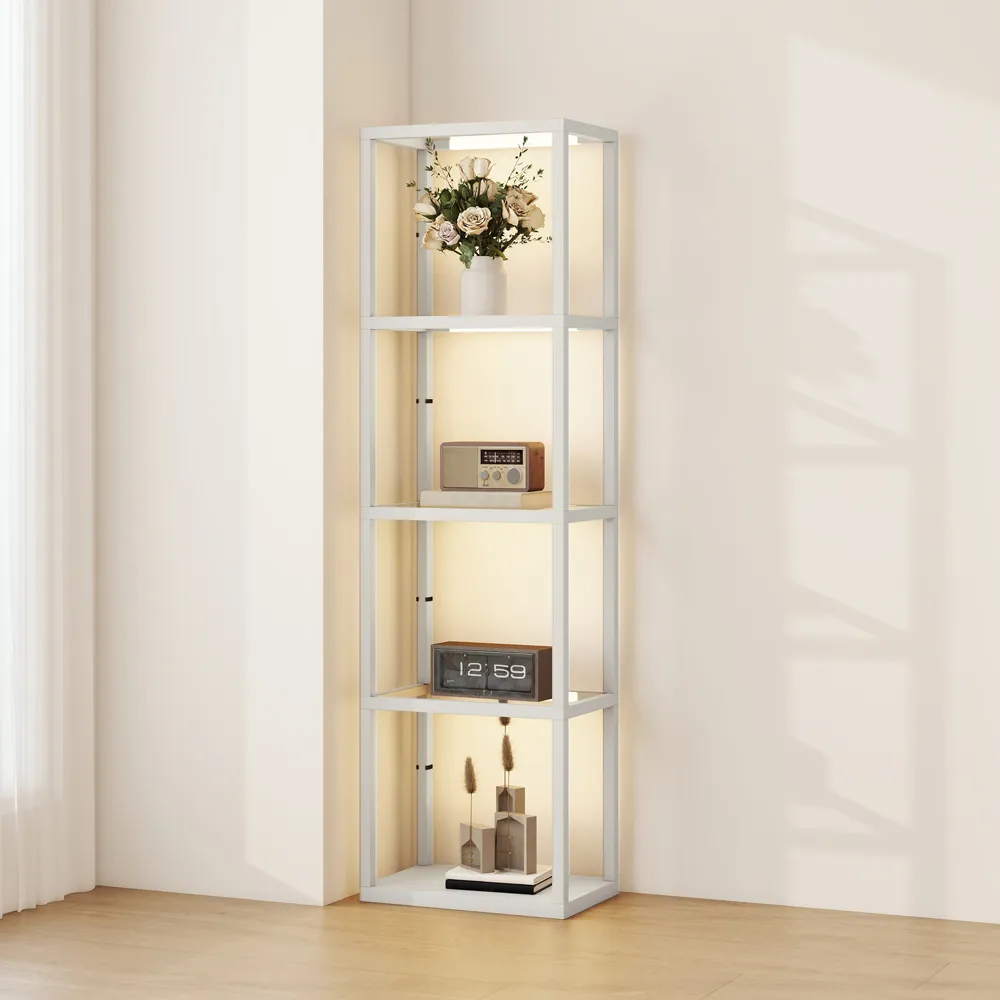 4 Shelf Floor Lamp with Dimmable LED - Grey, Glass