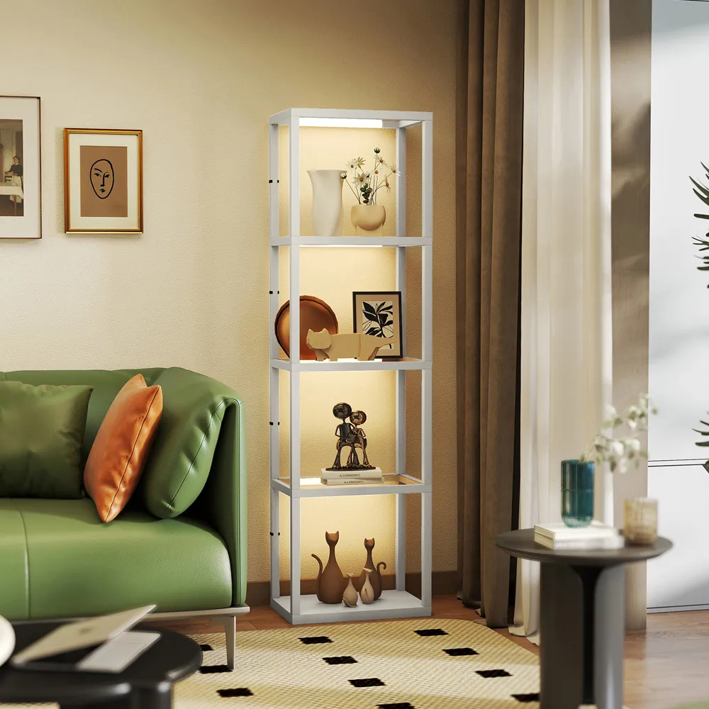 4 Shelf Floor Lamp with Dimmable LED - Grey, Glass