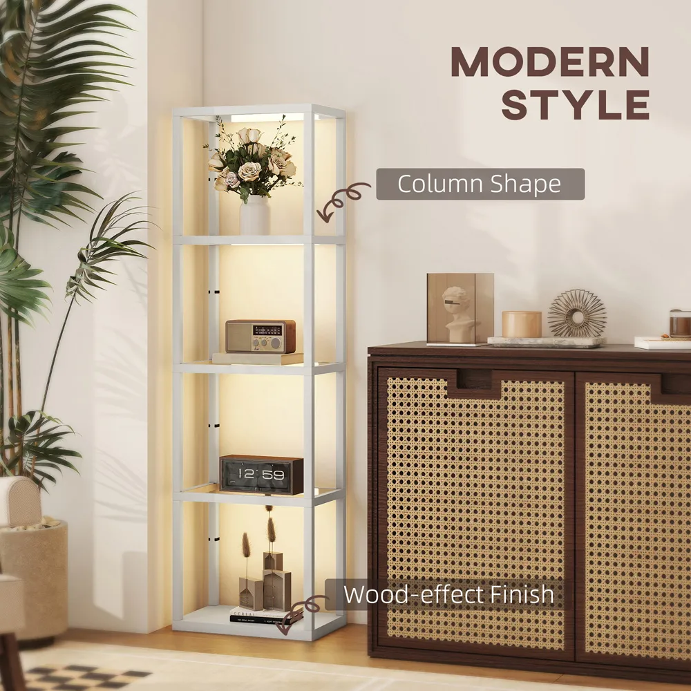 4 Shelf Floor Lamp with Dimmable LED - Grey, Glass