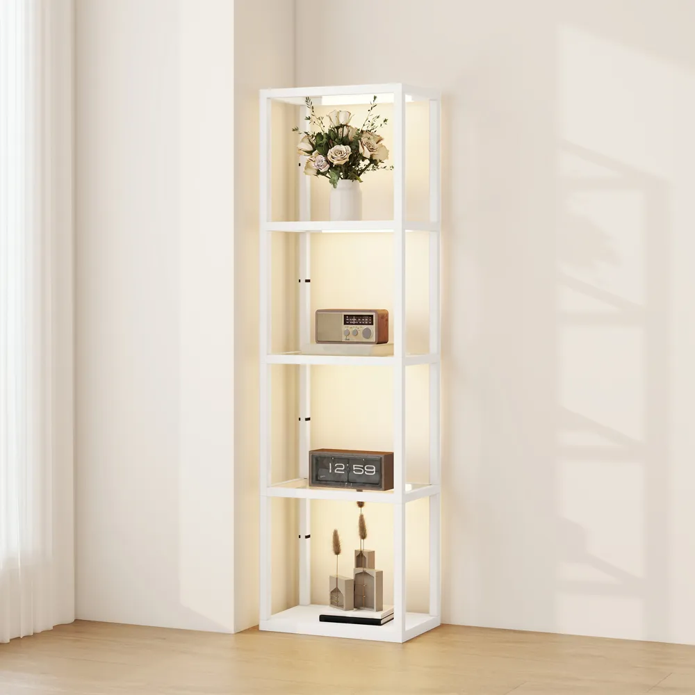 4 Shelf Floor Lamp with Dimmable LED - White, Glass