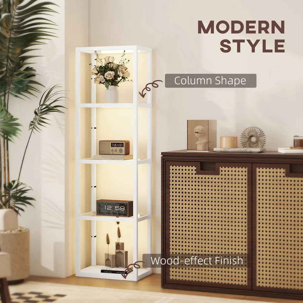 4 Shelf Floor Lamp with Dimmable LED - White, Glass