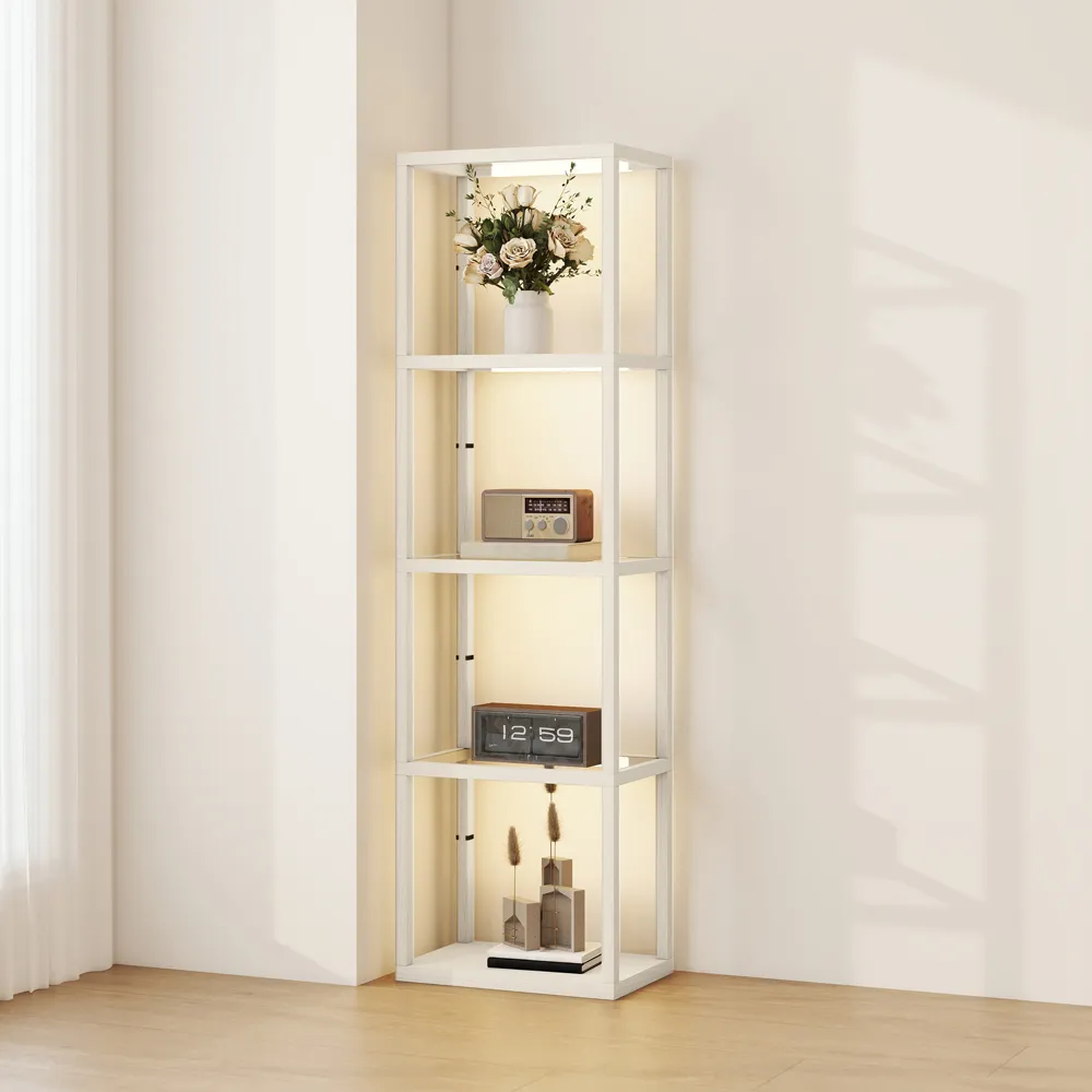 4 Shelf Floor Lamp with Dimmable LED - Yellow, Glass