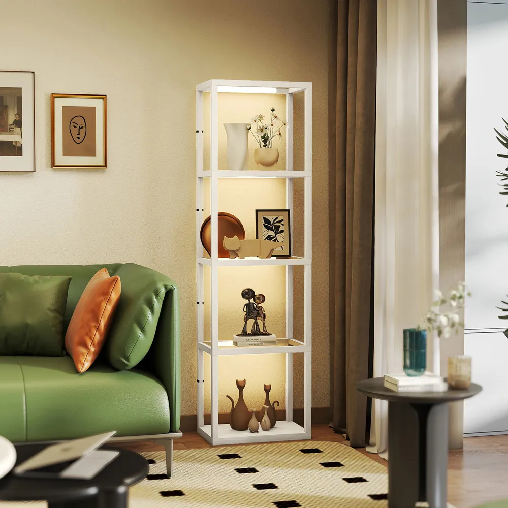 4 Shelf Floor Lamp with Dimmable LED - Yellow, Glass