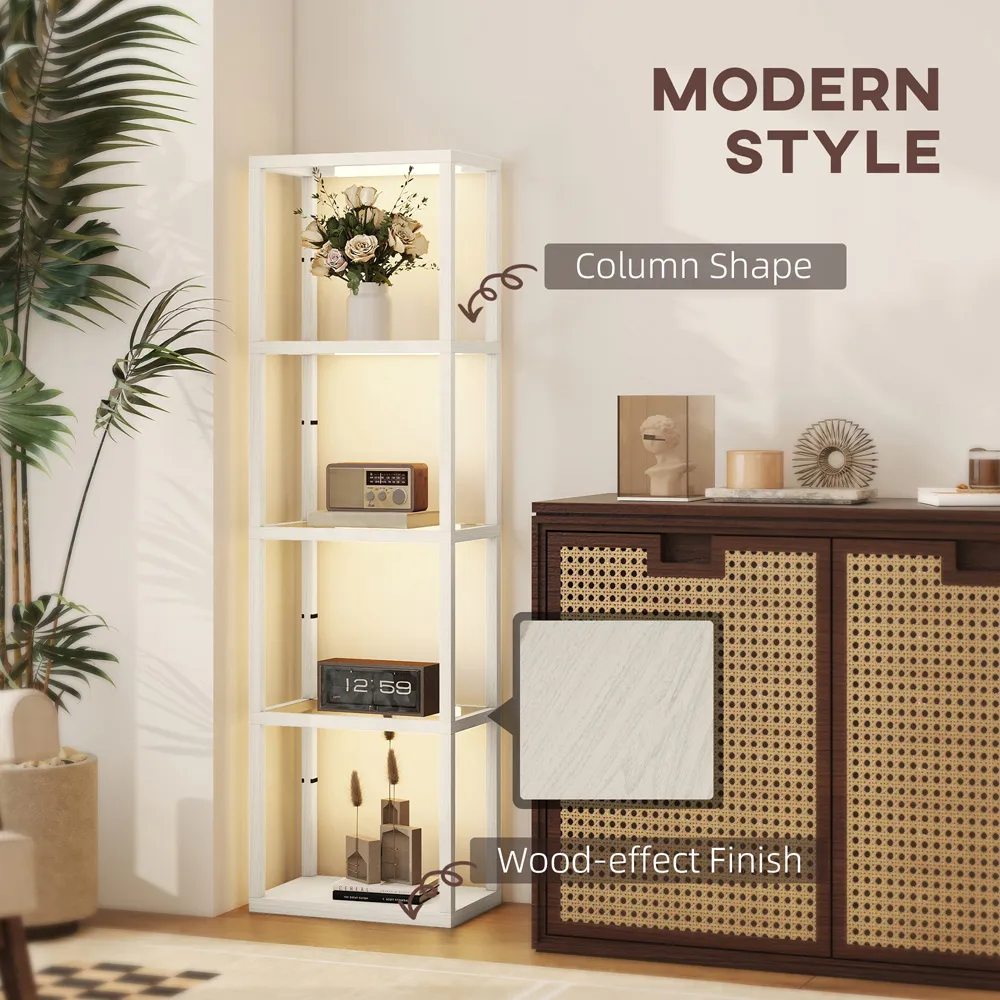 4 Shelf Floor Lamp with Dimmable LED - Yellow, Glass