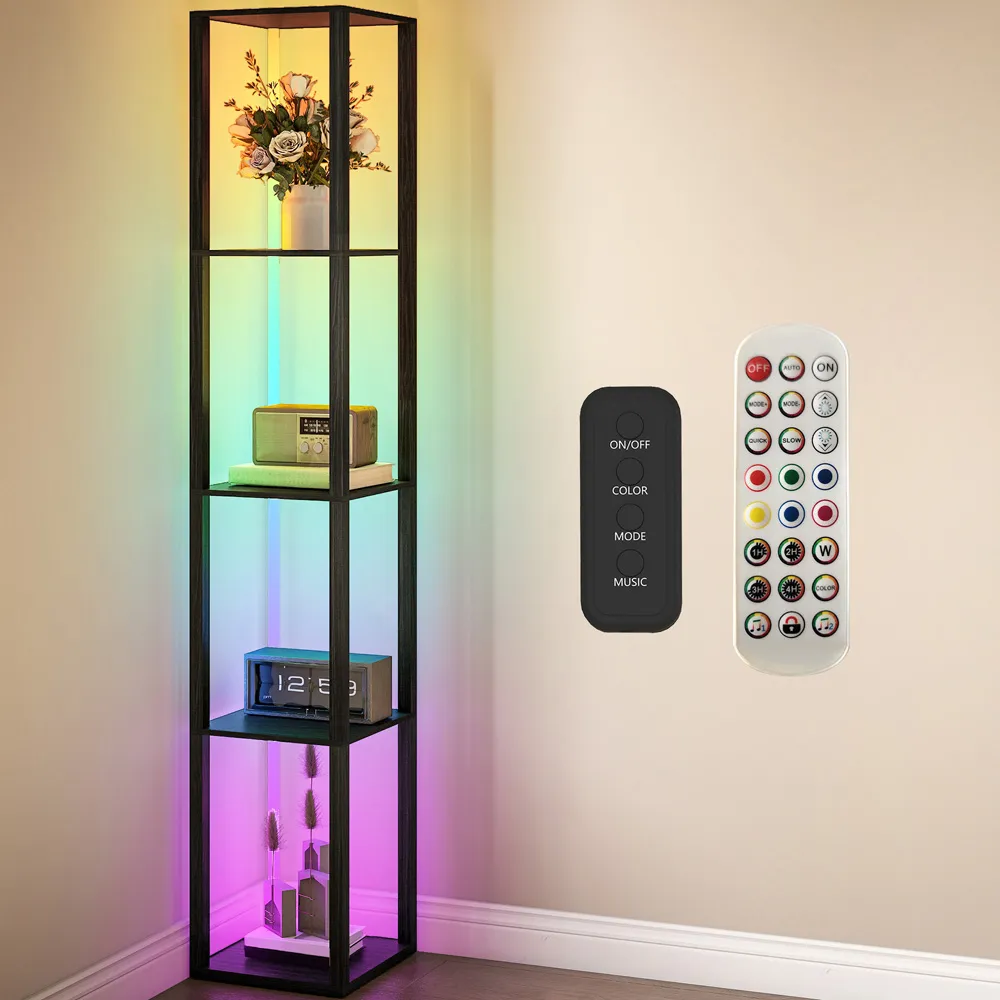 4 Shelf Floor Lamp with RGB LED - Black