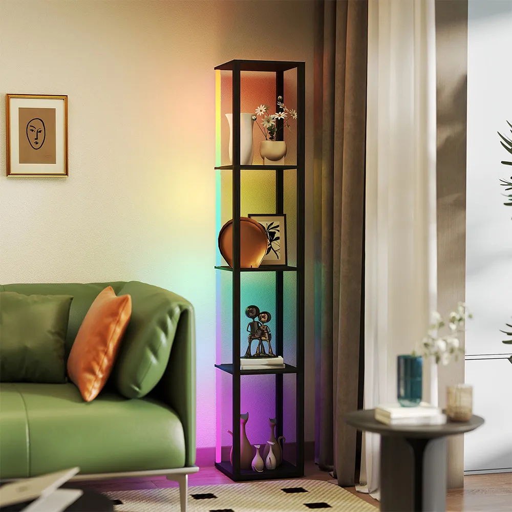 4 Shelf Floor Lamp with RGB LED - Black