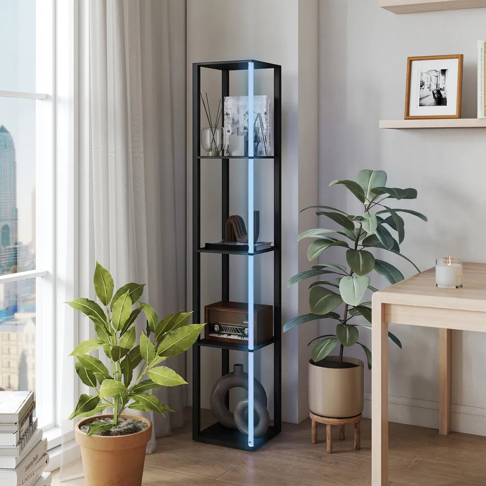 4 Shelf Floor Lamp with RGB LED - Black