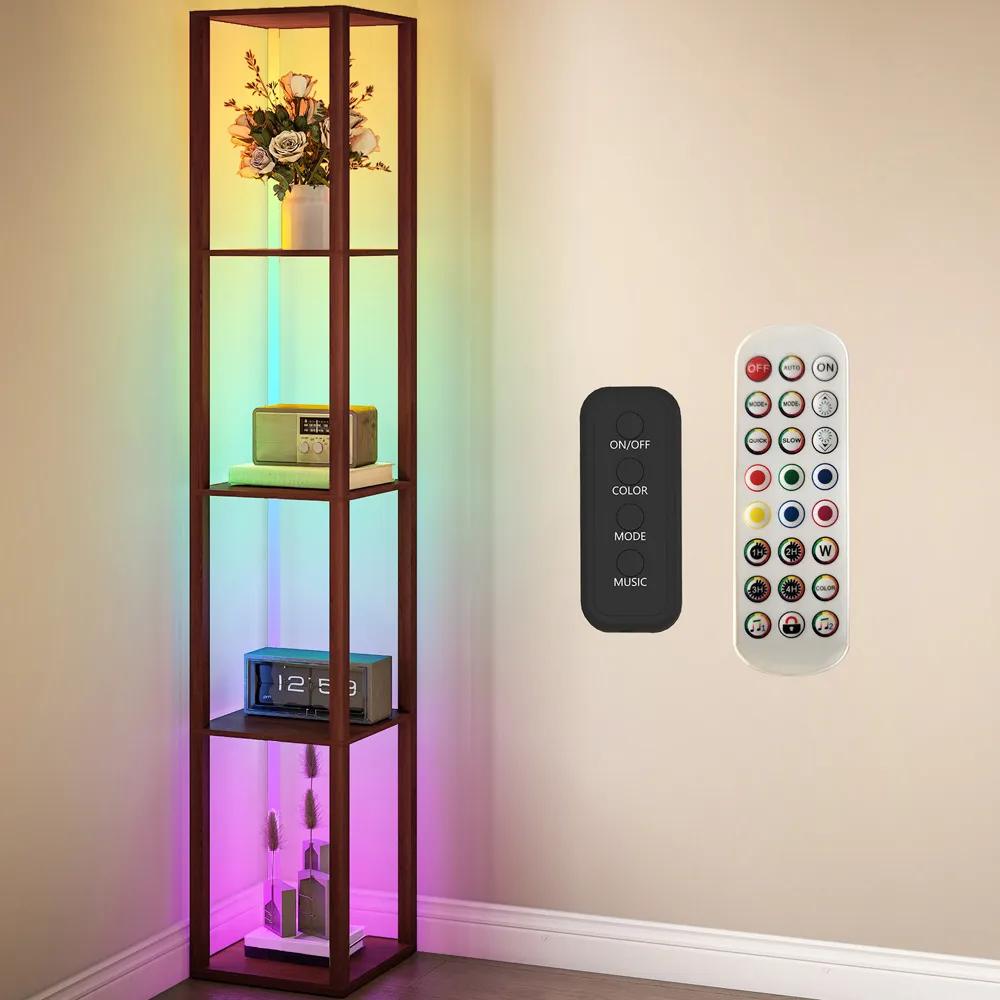 4 Shelf Floor Lamp with RGB LED - Brown