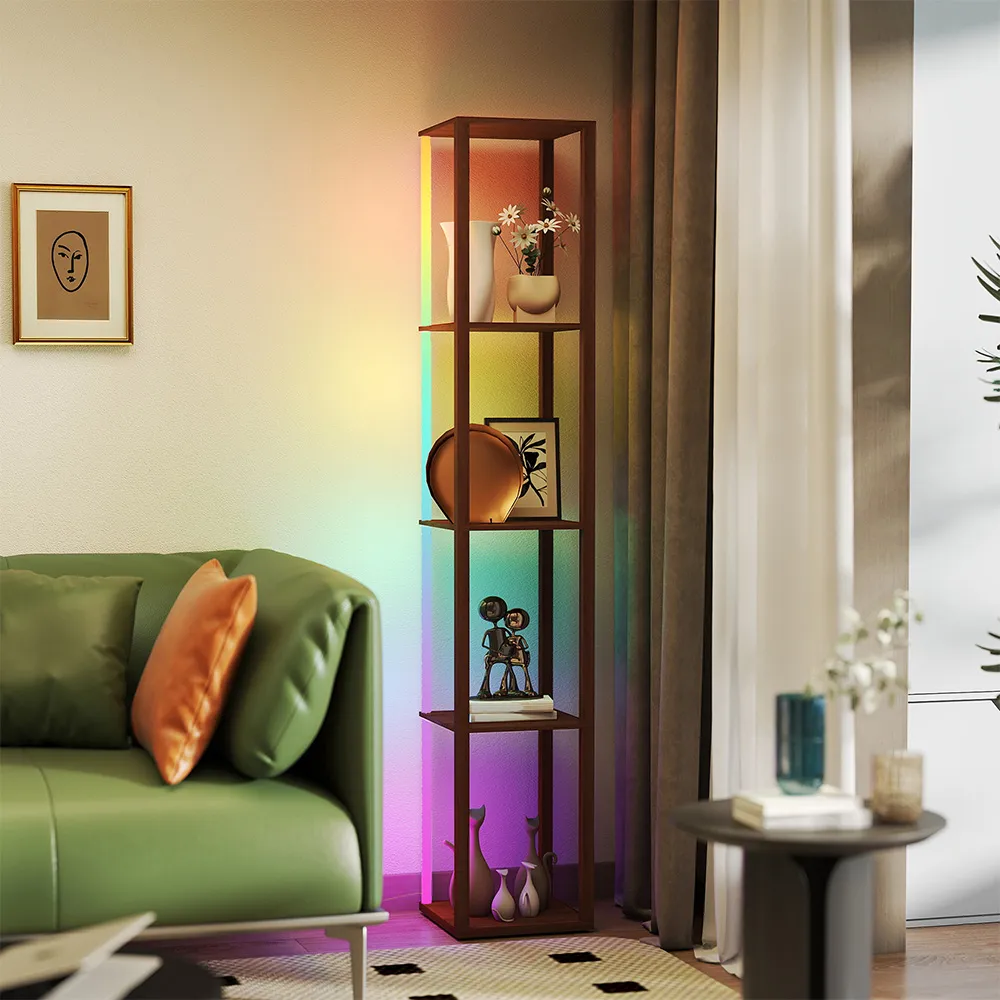 4 Shelf Floor Lamp with RGB LED - Brown