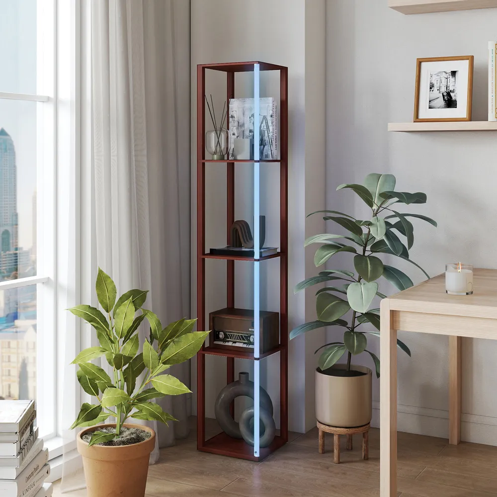 4 Shelf Floor Lamp with RGB LED - Brown