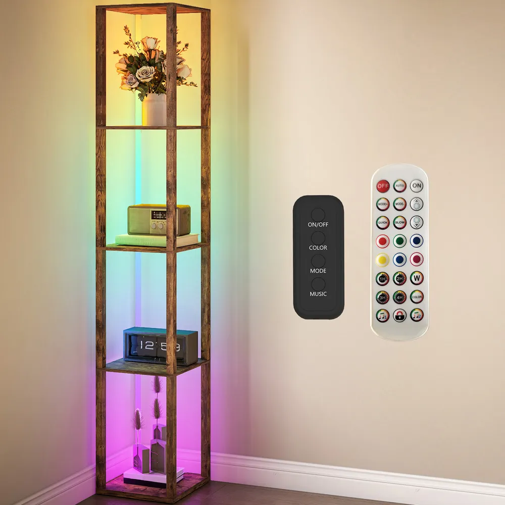 4 Shelf Floor Lamp with RGB LED - Brown