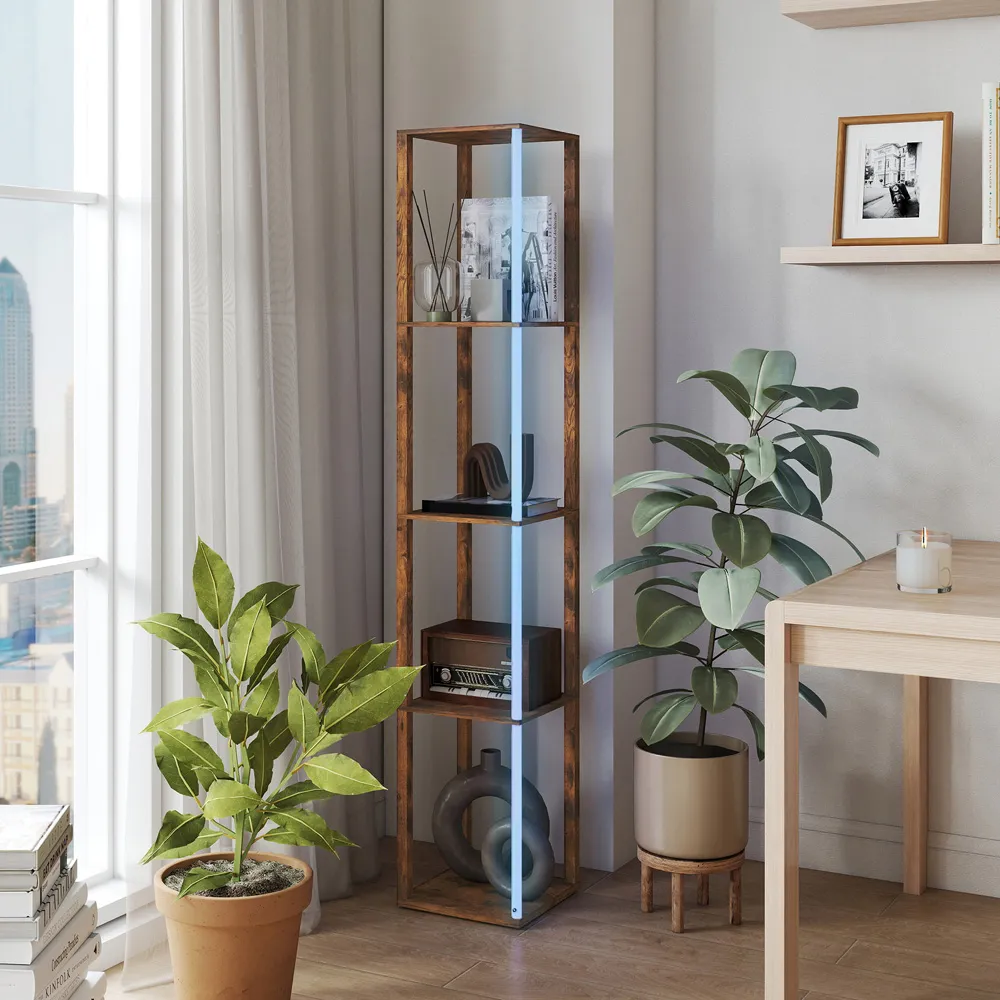 4 Shelf Floor Lamp with RGB LED - Brown