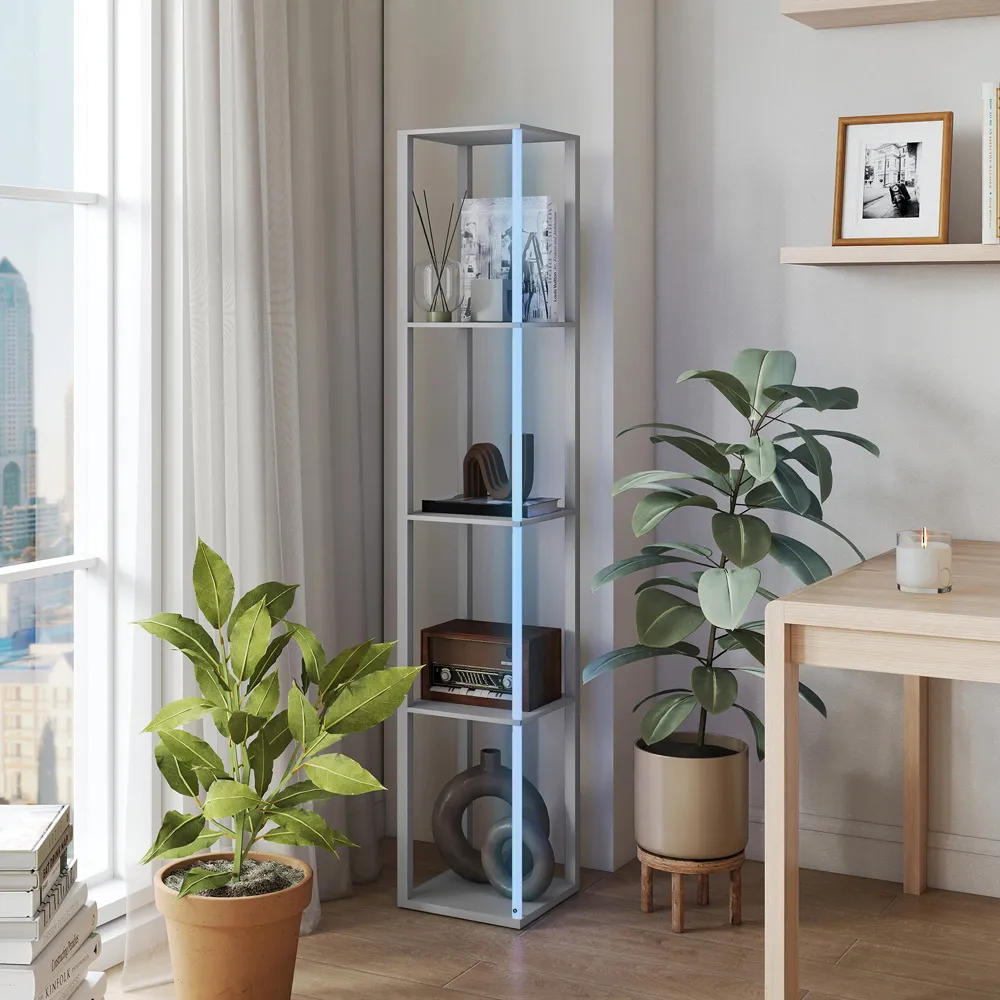 4 Shelf Floor Lamp with RGB LED - Grey
