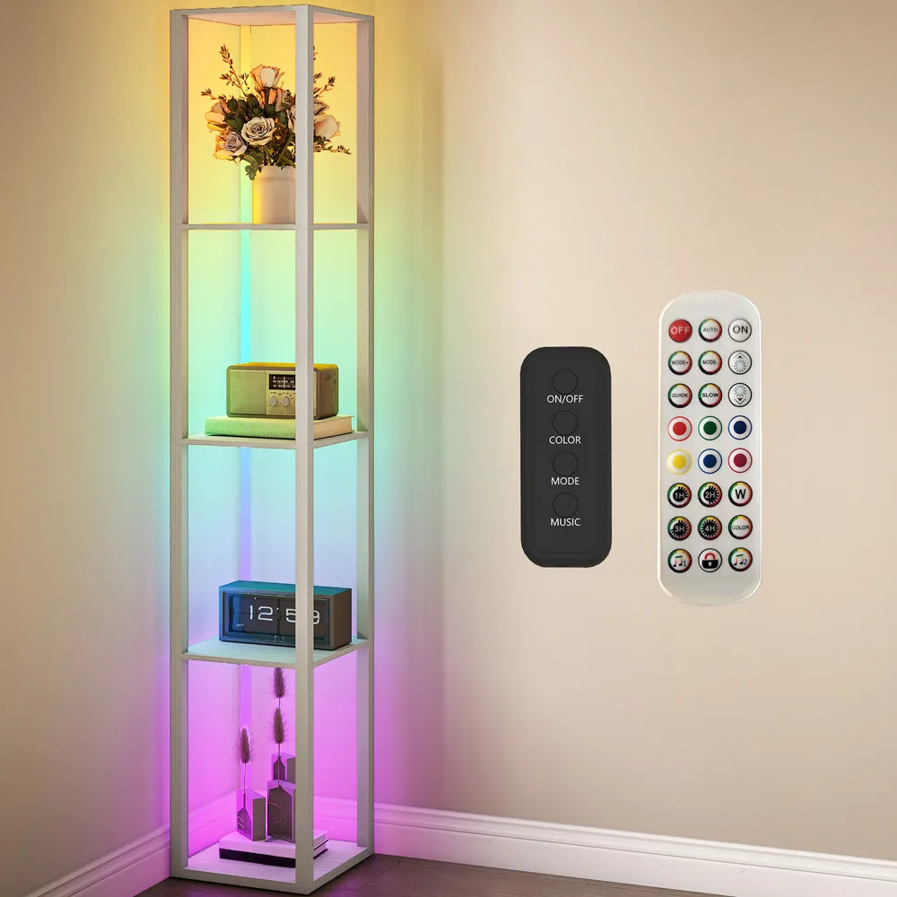 4 Shelf Floor Lamp with RGB LED - Oak