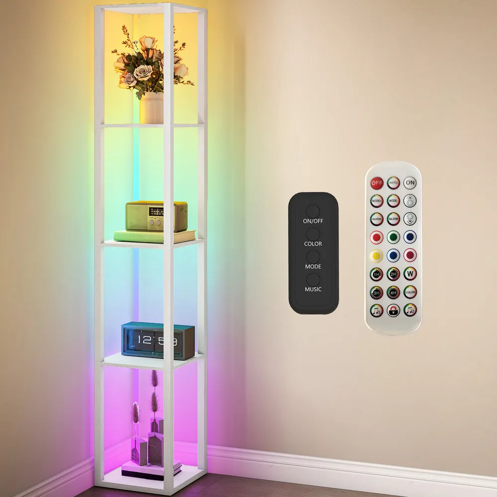 4 Shelf Floor Lamp with RGB LED - White