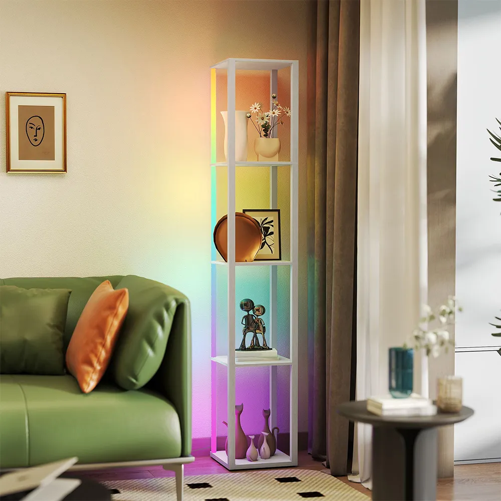 4 Shelf Floor Lamp with RGB LED - White
