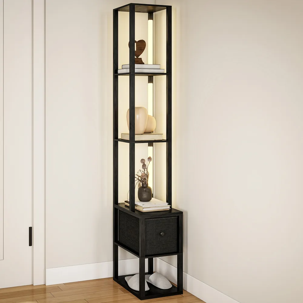4 Shelf Floor Lamp with Storage - Black