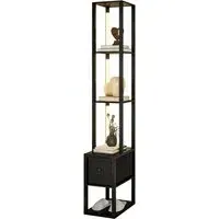4 Shelf Floor Lamp with Storage - Black