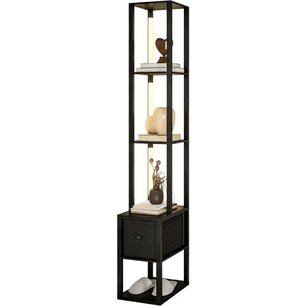 4 Shelf Floor Lamp with Storage - Black