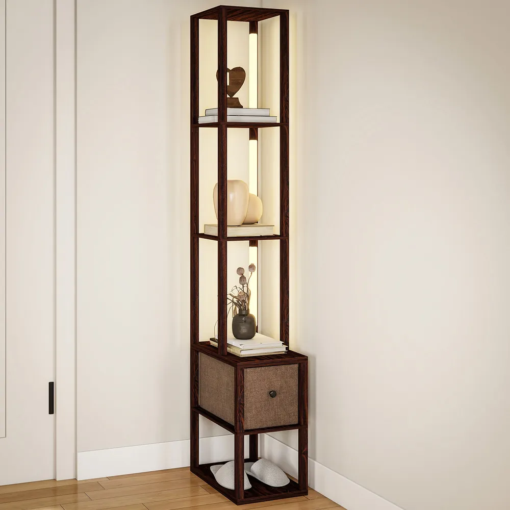 4 Shelf Floor Lamp with Storage - Brown