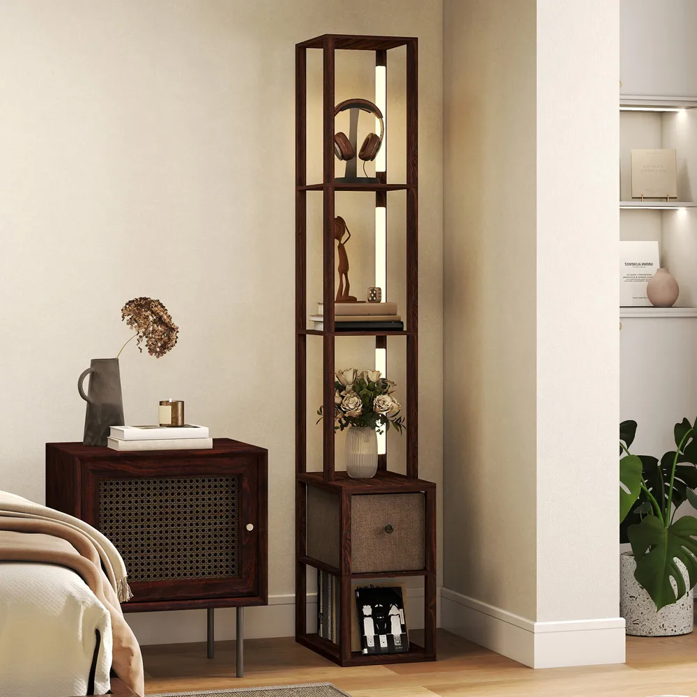 4 Shelf Floor Lamp with Storage - Brown