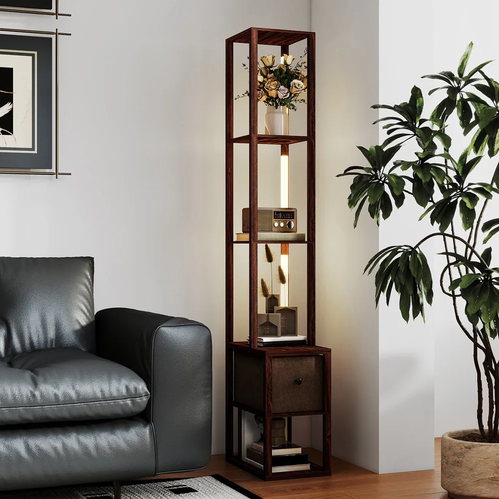 4 Shelf Floor Lamp with Storage - Brown