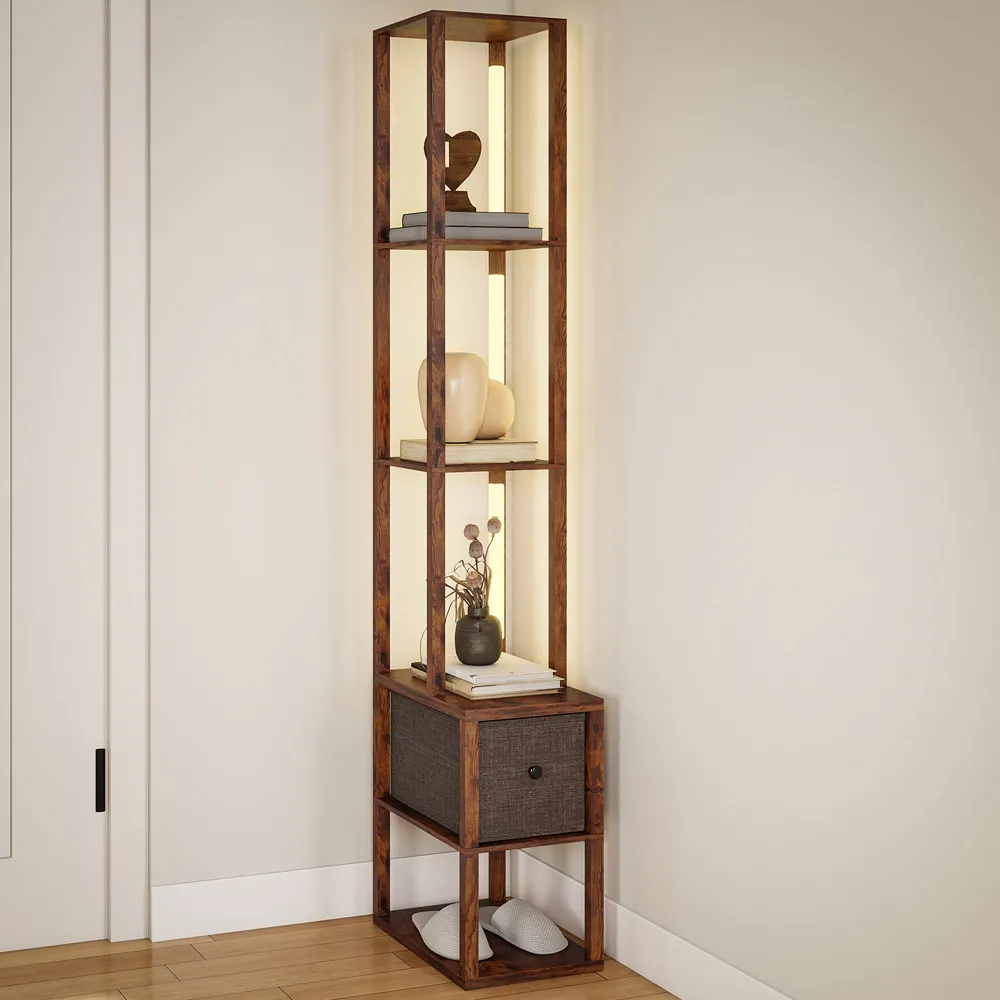 4 Shelf Floor Lamp with Storage - Brown
