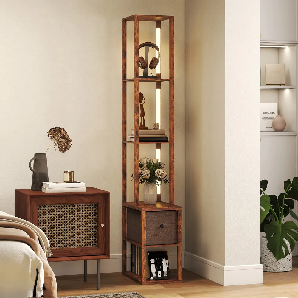 4 Shelf Floor Lamp with Storage - Brown