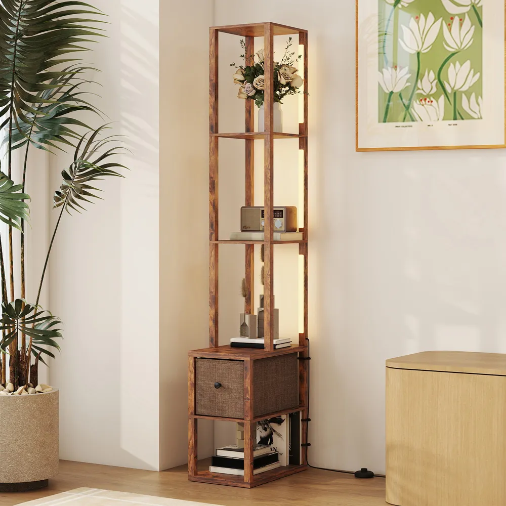 4 Shelf Floor Lamp with Storage - Brown