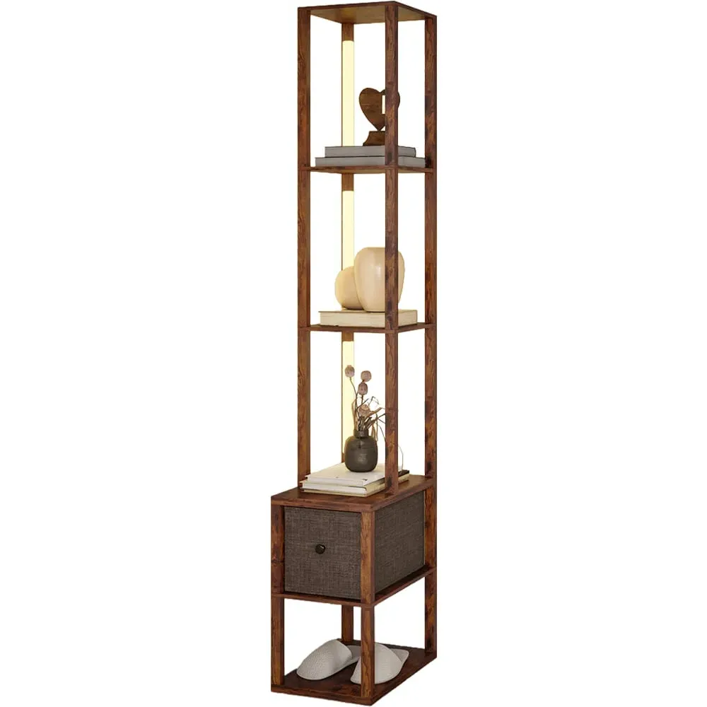 4 Shelf Floor Lamp with Storage - Brown