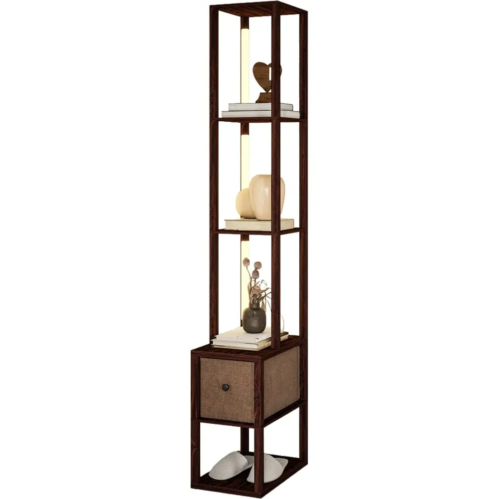 4 Shelf Floor Lamp with Storage - Brown image