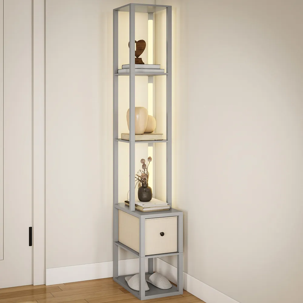 4 Shelf Floor Lamp with Storage - Grey