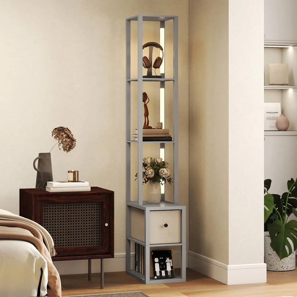 4 Shelf Floor Lamp with Storage - Grey