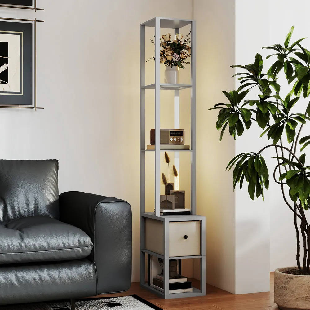 4 Shelf Floor Lamp with Storage - Grey