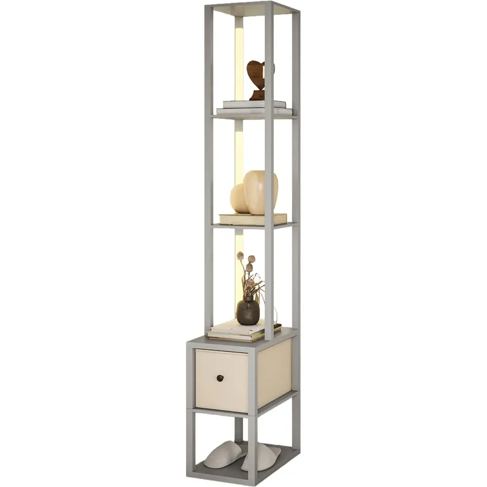 4 Shelf Floor Lamp with Storage - Grey