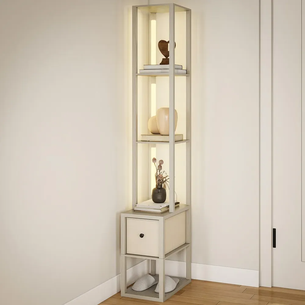 4 Shelf Floor Lamp with Storage - Oak