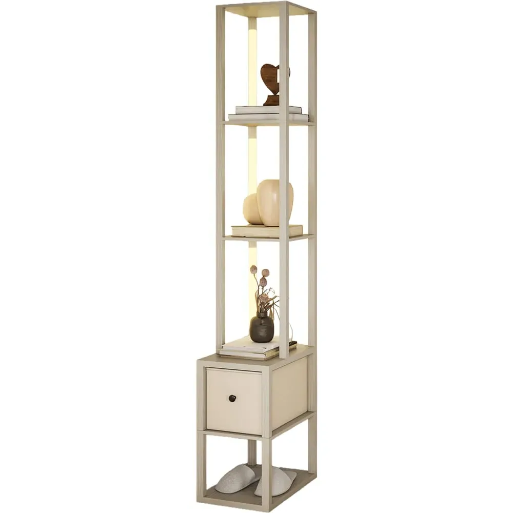 4 Shelf Floor Lamp with Storage - Oak