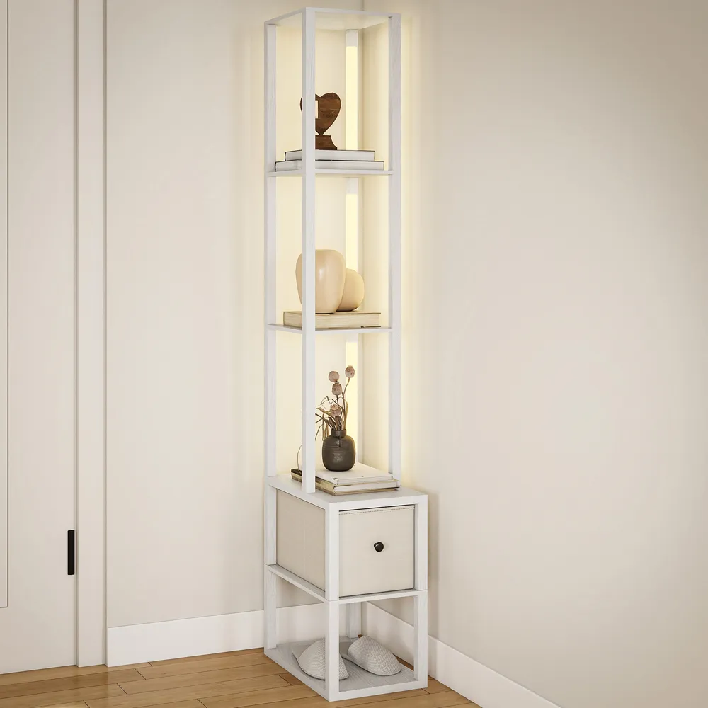 4 Shelf Floor Lamp with Storage - White