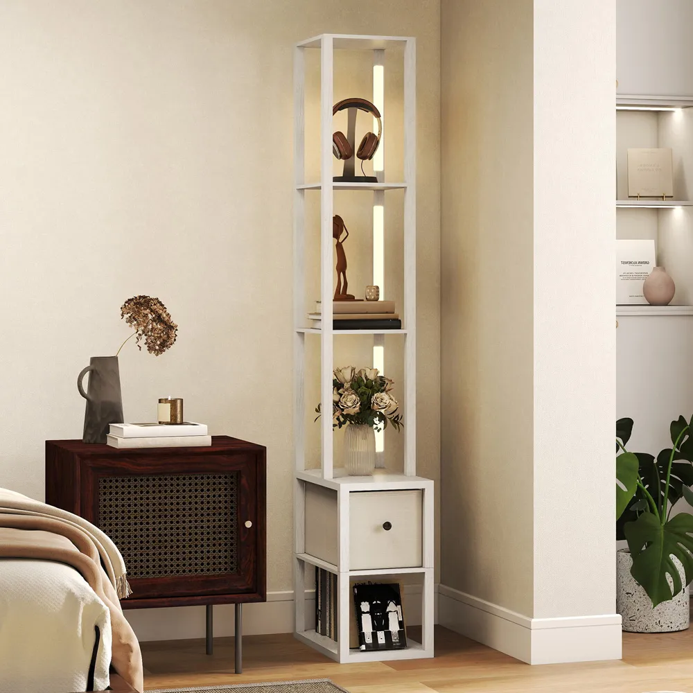 4 Shelf Floor Lamp with Storage - White