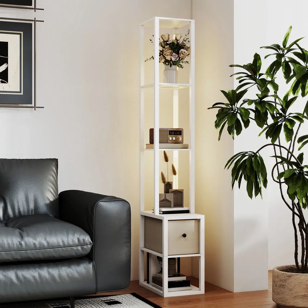 4 Shelf Floor Lamp with Storage - White