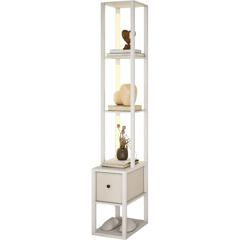 4 Shelf Floor Lamp with Storage - White