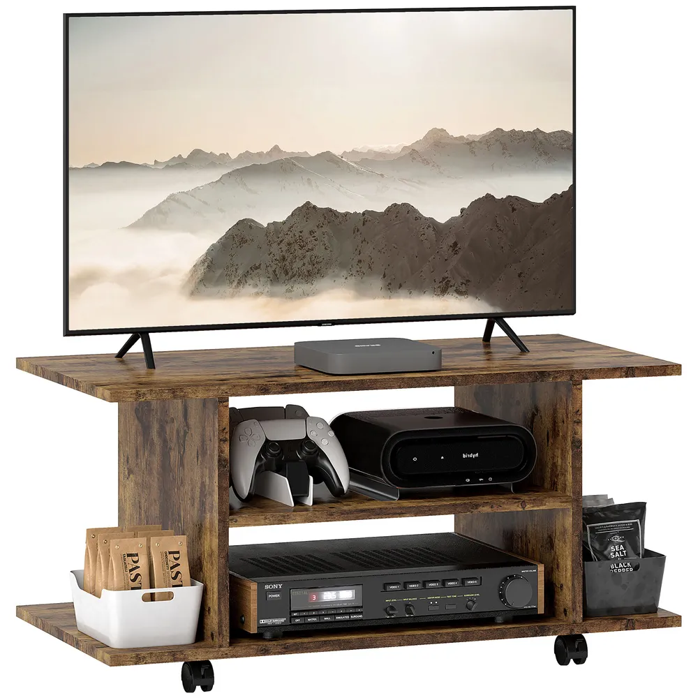 4 Shelf Mobile TV Cabinet - Brown
